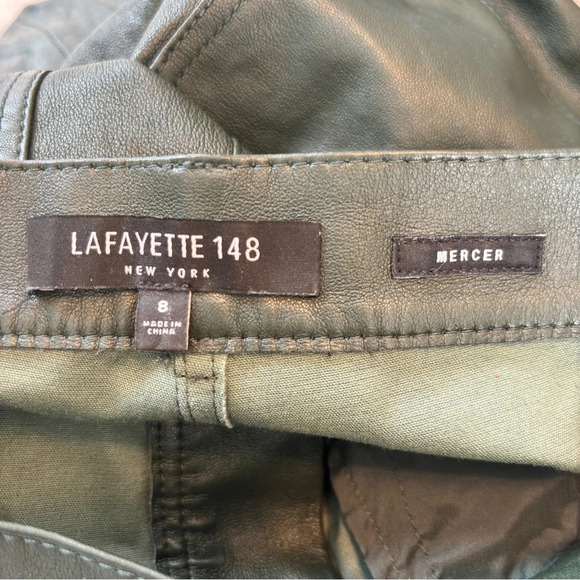 Lafayette 148 New York Spruce Green Mercer Skinny Leg Leather Pants Size 8 - Picture 6 of 13
